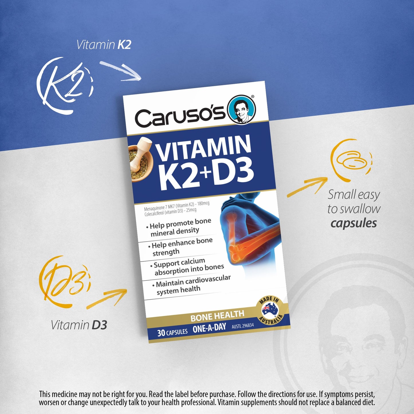 Caruso's 维生素 K2 + D3 60 粒胶囊