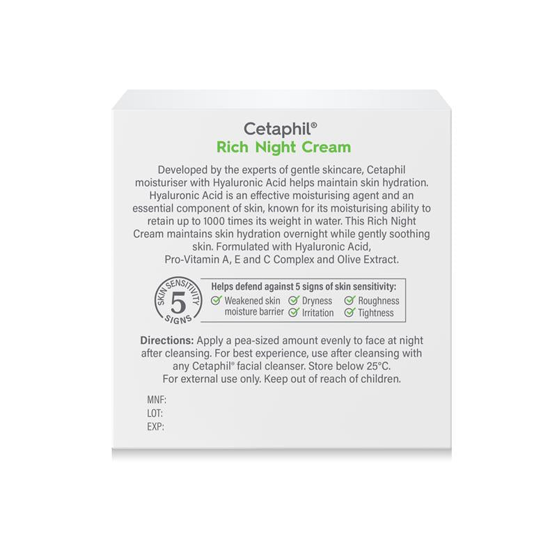 Kem dưỡng ẩm ban đêm Cetaphil Face Rich Hydrating Night Cream với Hyaluronic Acid 48g