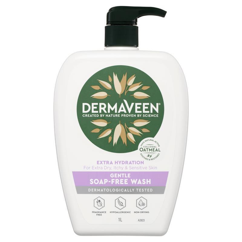 Sữa rửa mặt không chứa xà phòng DermaVeen Extra Hydration Gentle Soap-Free Wash dành cho da cực khô, ngứa và nhạy cảm 1L