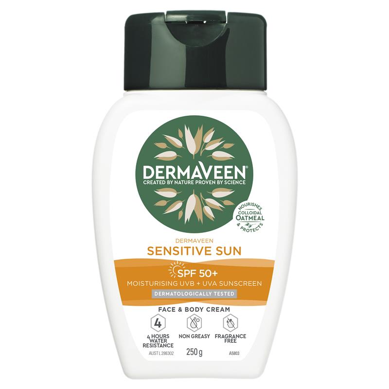 Kem dưỡng ẩm cho mặt và cơ thể DermaVeen Sensitive Sun SPF 50+ 250g