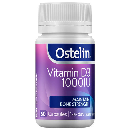 Ostelin 维生素 D 1000IU - D3 促进骨骼健康 + 免疫支持 - 60 粒胶囊