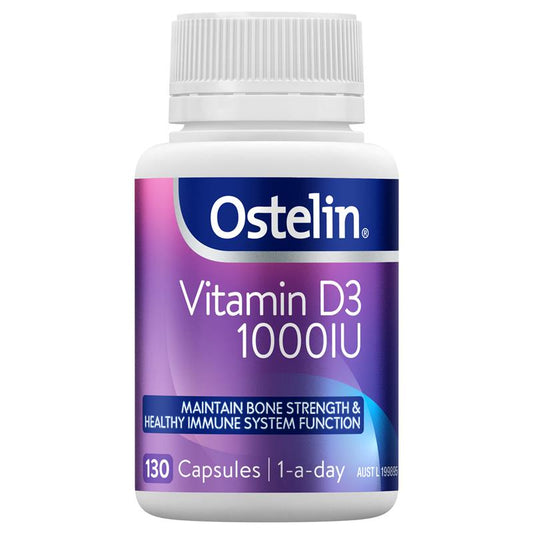 Ostelin 维生素 D 1000IU - D3 促进骨骼健康 + 免疫支持 - 130 粒胶囊