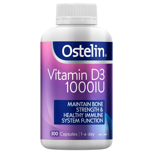 Ostelin 维生素 D 1000IU D3 促进骨骼健康 + 免疫支持 300 粒胶囊 独家尺寸
