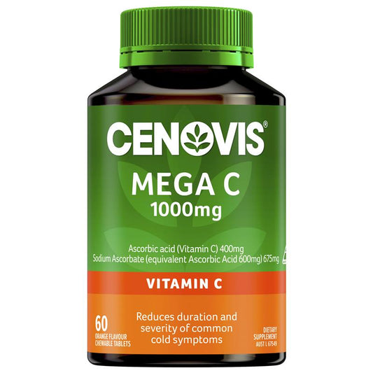 Cenovis Mega 维生素C(用于免疫支持)1000毫克 - 60片橙味咀嚼片