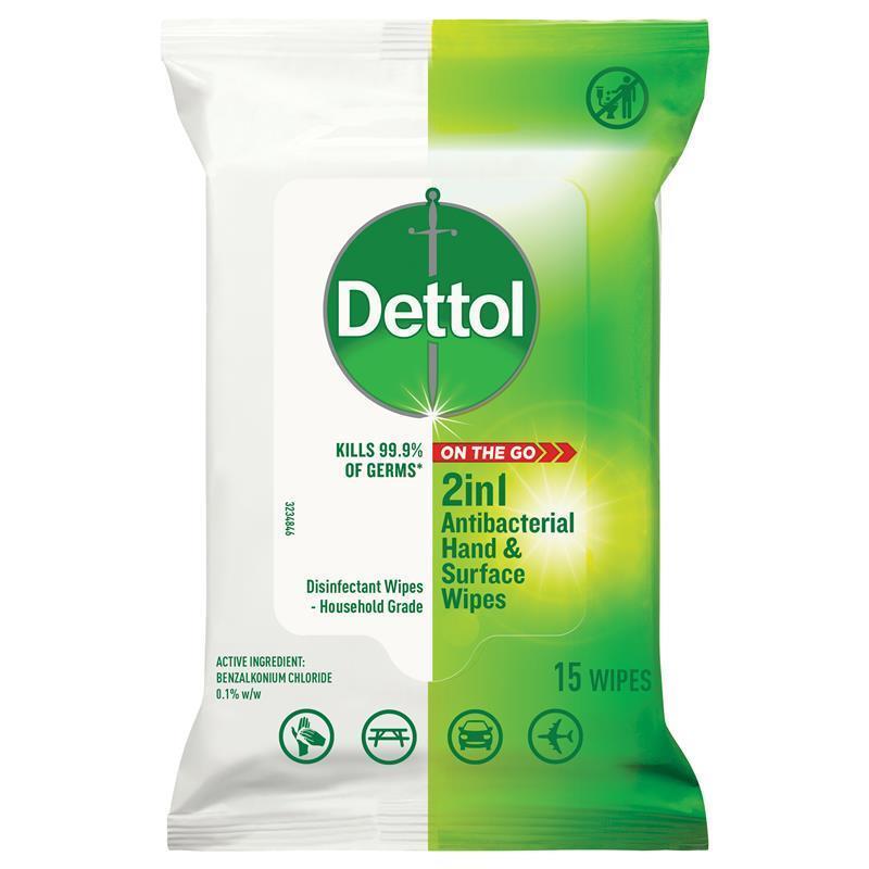 Dettol 手部和表面湿巾 15 片装 二合一抗菌