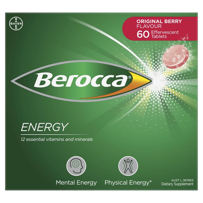 Berocca Energy Original Berry 60 Effervescent Tablets Exclusive Size