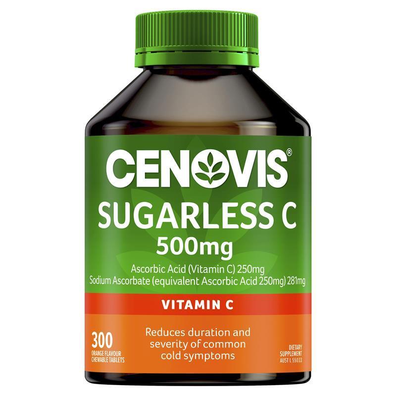 Cenovis 无糖维生素C,用于免疫支持,500毫克 - 300片橙味咀嚼片