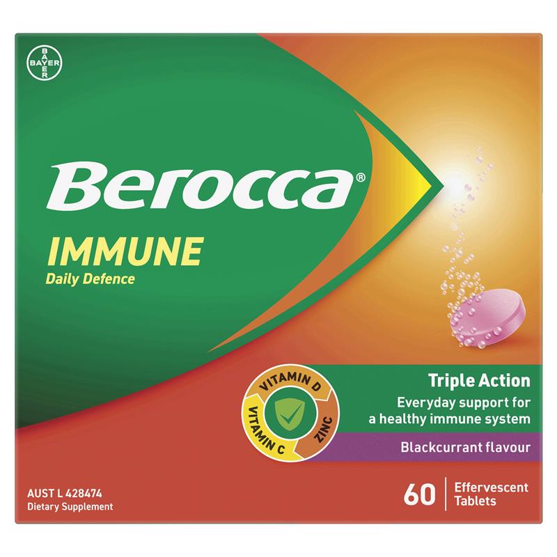 Berocca Immune Daily Defence Blackcurrant 60 Effervescent Tablets Exclusive Size