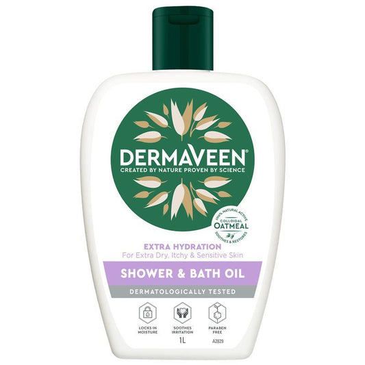 DermaVeen 额外保湿沐浴油,适合极度干燥、瘙痒和敏感肌肤,1L