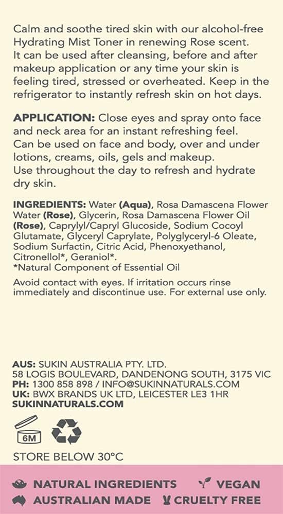 Nước hoa hồng Sukin Rose Hydrating Mist Toner 125ml