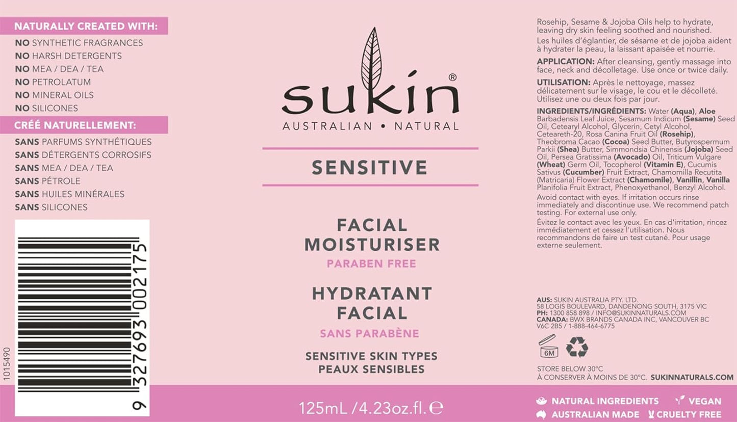 Kem dưỡng ẩm cho da mặt nhạy cảm Sukin 125ml dạng bơm