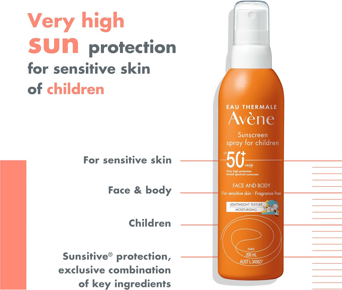Xịt chống nắng Avene SPF 50+ cho trẻ em 200ml