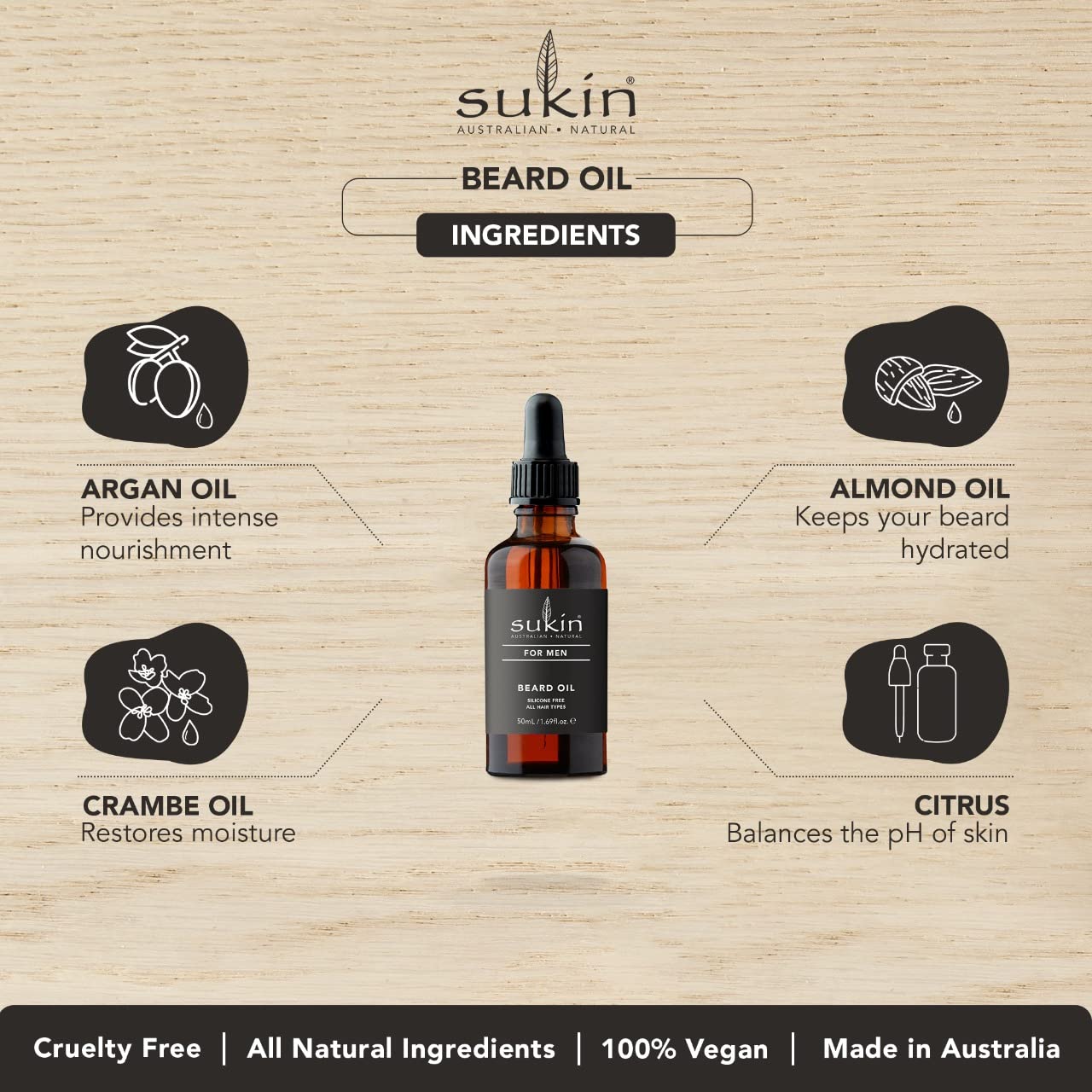 Dầu dưỡng râu Sukin For Men 50ml
