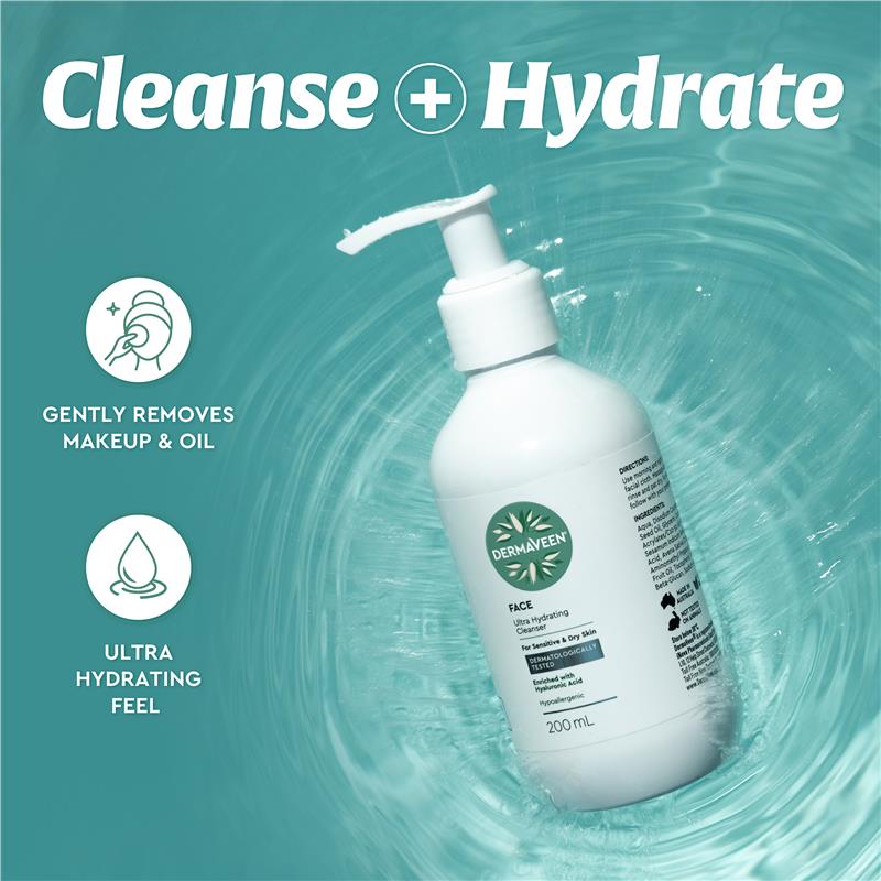 Sữa rửa mặt siêu cấp ẩm DermaVeen Face 200ml