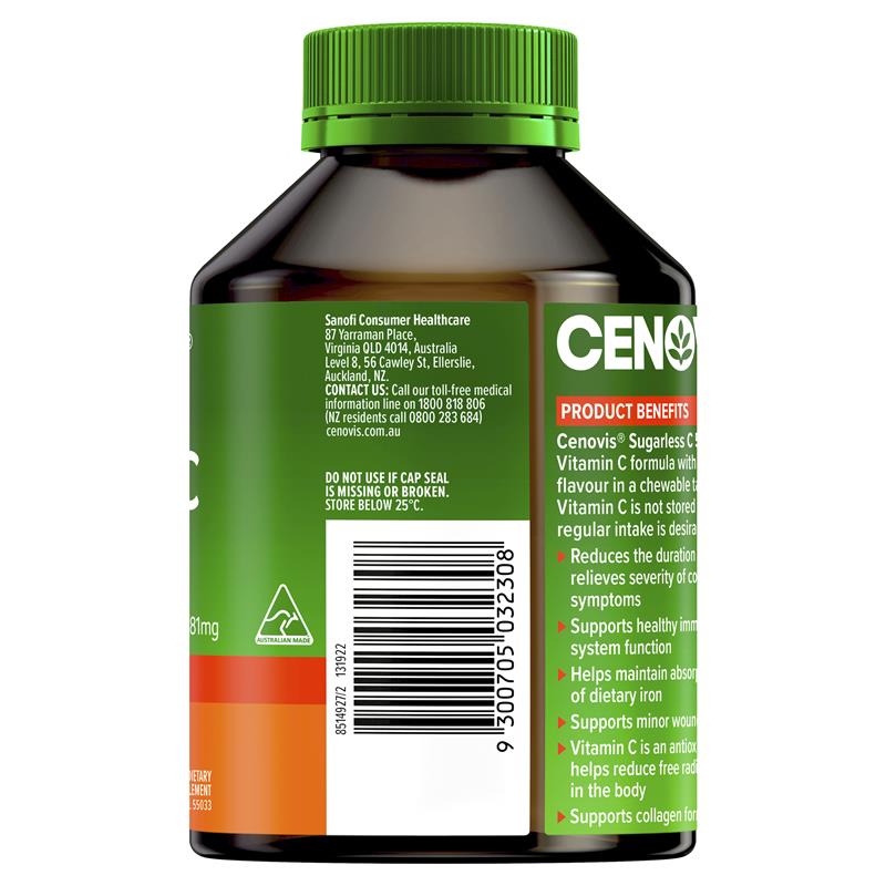 Cenovis 无糖维生素C,用于免疫支持,500毫克 - 300片橙味咀嚼片