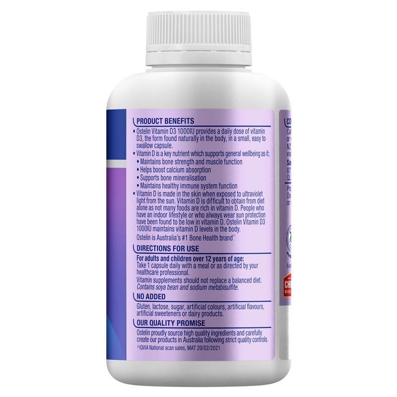 Ostelin Vitamin D 1000IU D3 cho sức khỏe xương + hỗ trợ miễn dịch 300 viên nang Kích thước độc quyền