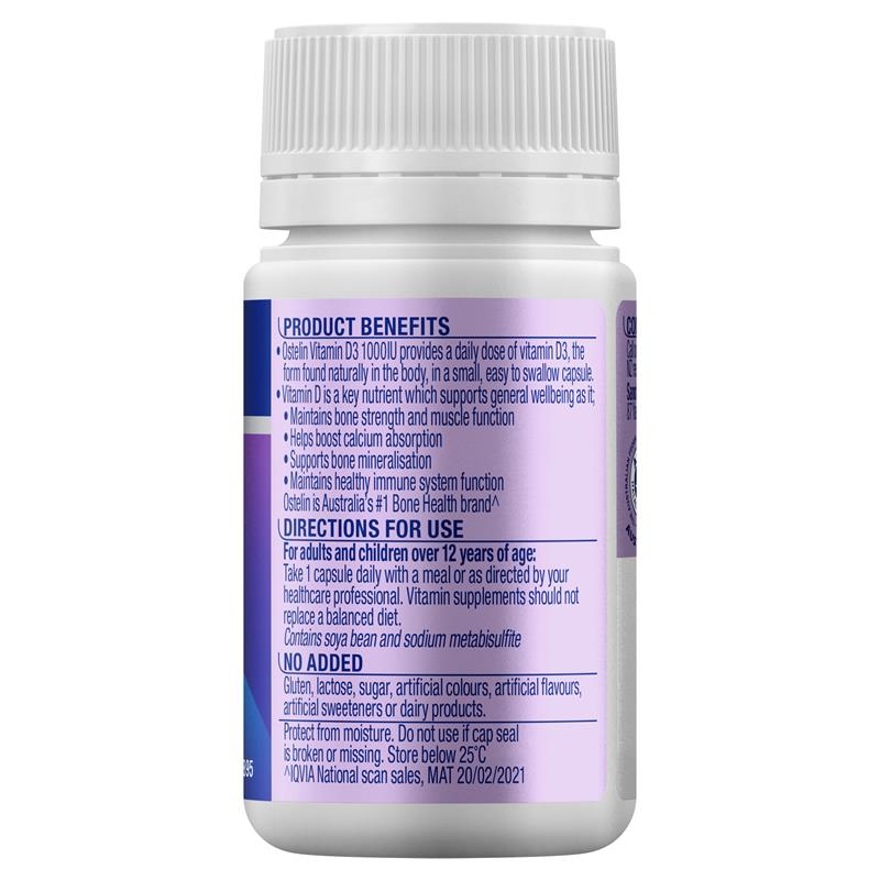 Ostelin Vitamin D 1000IU - D3 cho sức khỏe xương + Hỗ trợ miễn dịch - 60 viên nang