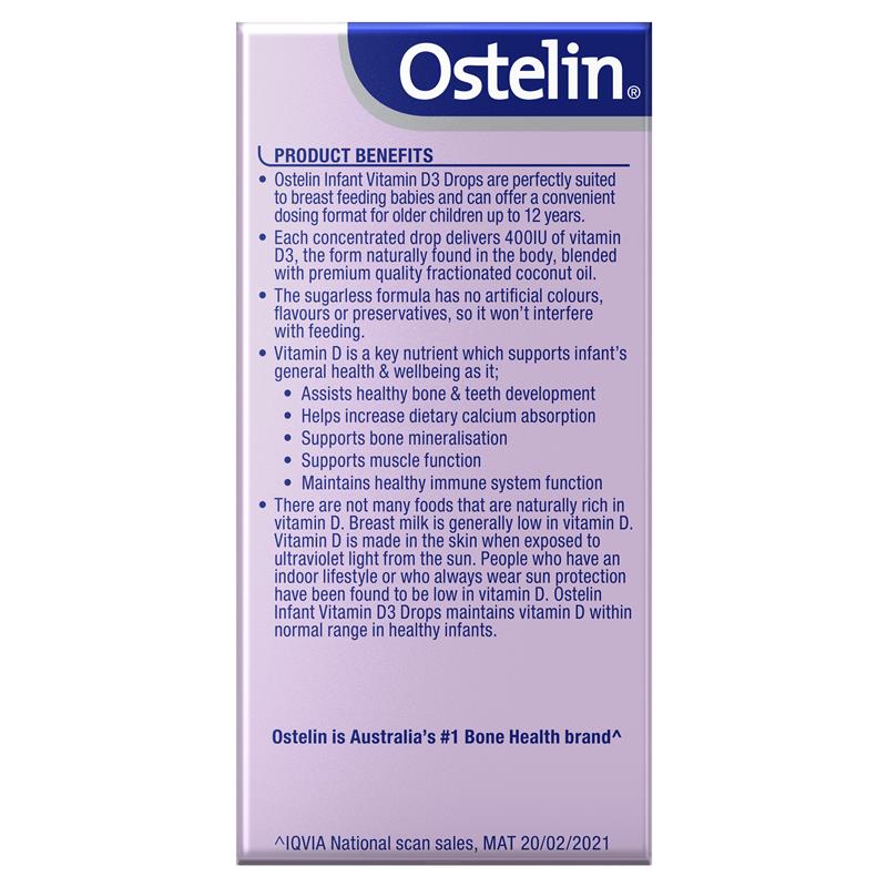 Ostelin Vitamin D Infant Drops - D3 for Kids Bone Health + Immune Support - 2.4mL
