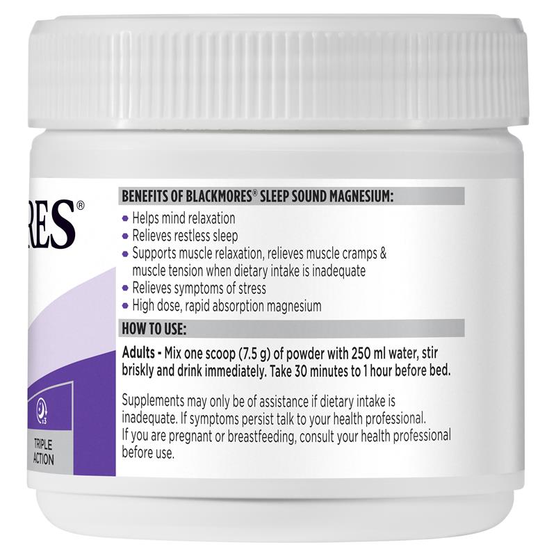 Bột hỗ trợ giấc ngủ Blackmores Sleep Sound Magnesium 187,5g