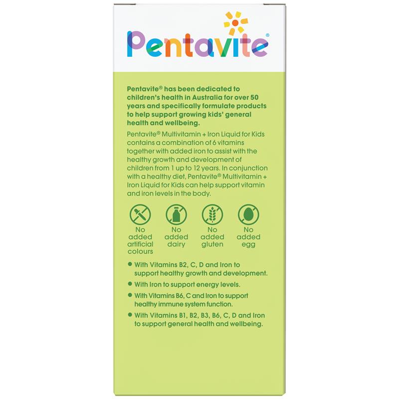 Pentavite Multivitamin + Iron Kids dạng lỏng hương chanh 200ml MỚI