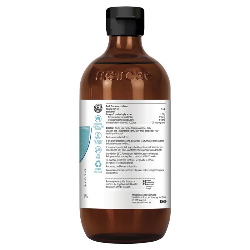Dầu cá Melrose Omega + Vitamin D cho xương khớp 500ml