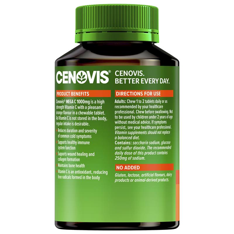 Cenovis Mega 维生素C(用于免疫支持)1000毫克 - 60片橙味咀嚼片