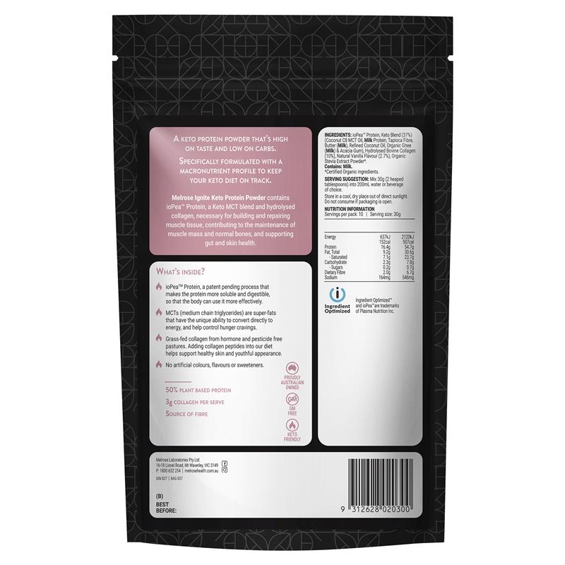 Melrose Ignite Keto Protein Powder With MCT Creamy Vanilla 300g