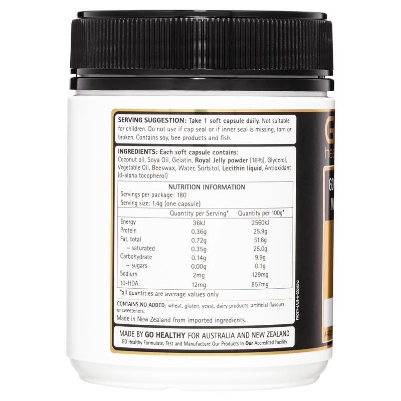 GO Healthy Royal Jelly 1000mg 10 HDA 12mg 180 Capsules