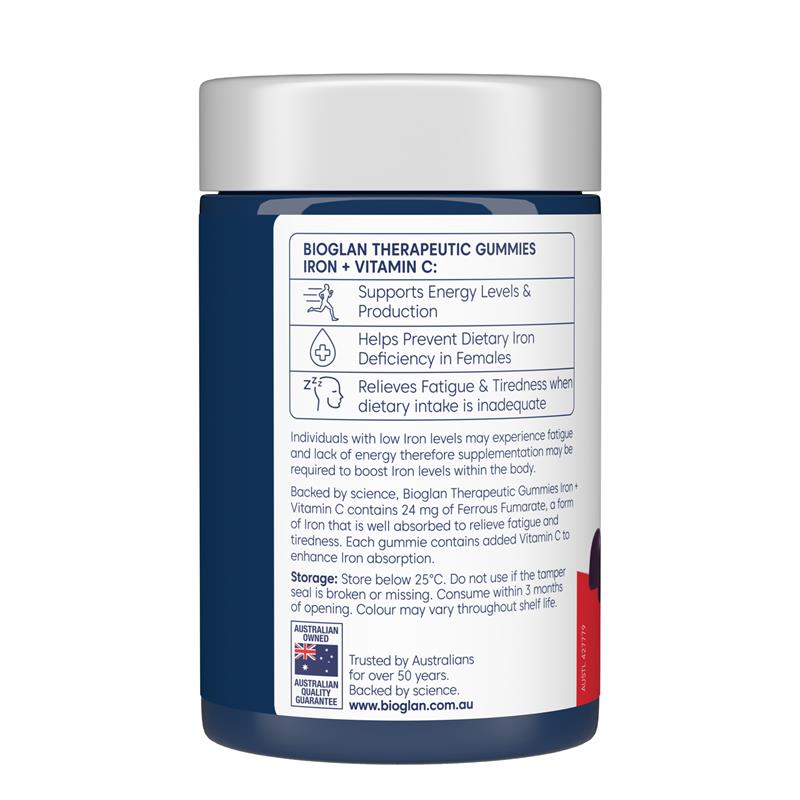 Kẹo dẻo bổ sung sắt + vitamin C Bioglan Therapeutic Gummies 90 viên