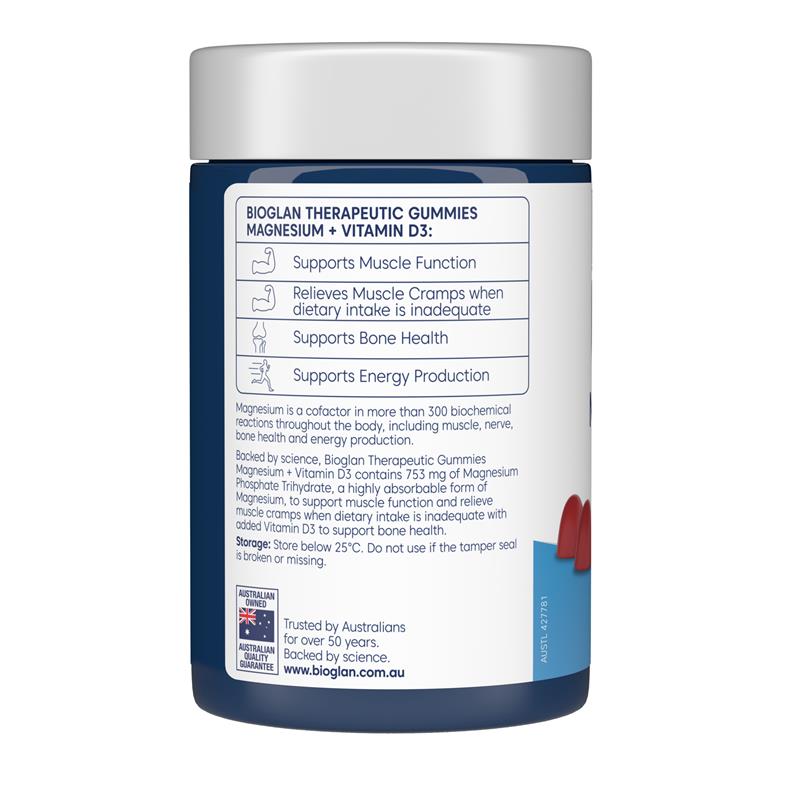 Kẹo dẻo Bioglan Therapeutic Magnesium + Vitamin D3 65 viên
