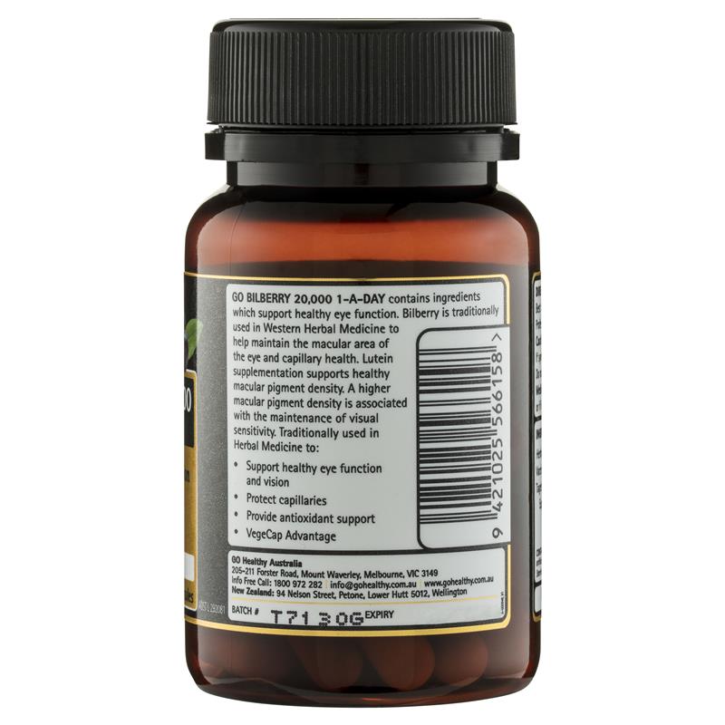 GO Healthy Bilberry 20000mg 30 Vege Capsules