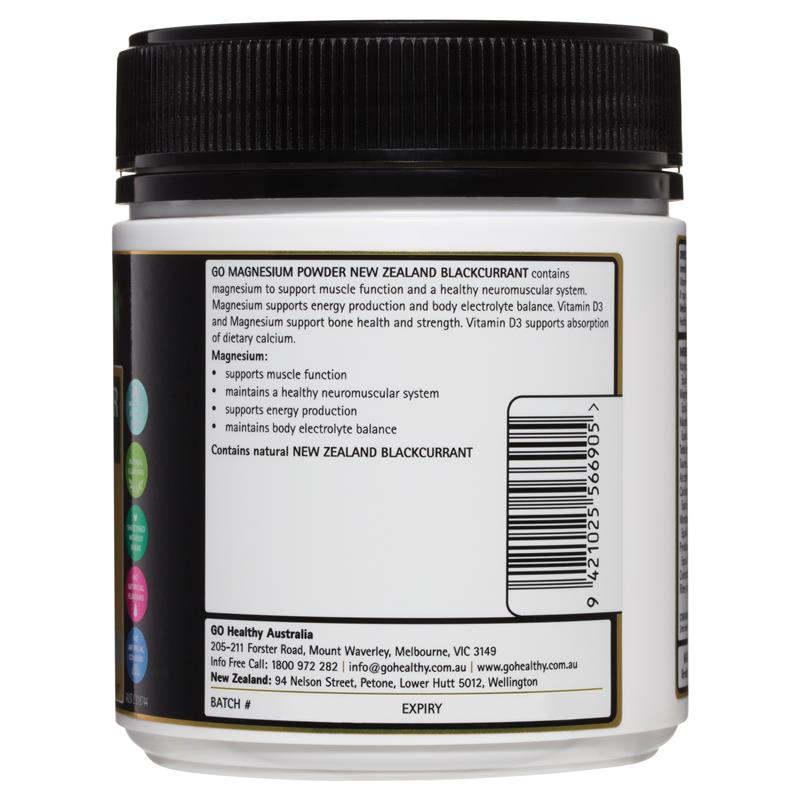 GO Healthy Magnesium Powder New Zealand Blackcurrant 250g