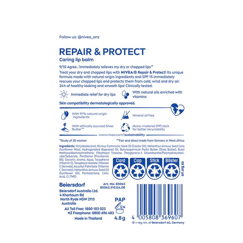 Son dưỡng môi NIVEA Repair & Protection dưỡng ẩm SPF15 4.8g
