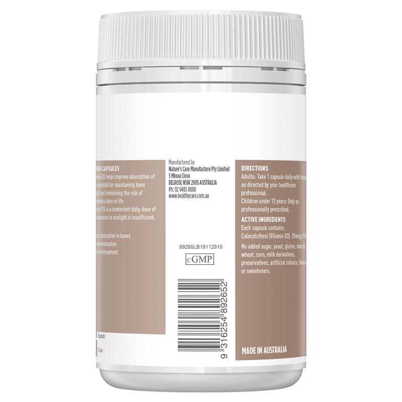 Healthy Care 维生素 D3 1000IU 250 粒软胶囊