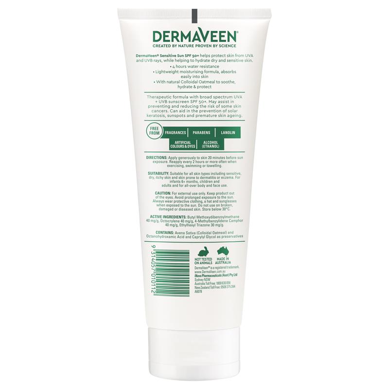 Kem dưỡng ẩm cho mặt và cơ thể DermaVeen Sensitive Sun SPF 50+ 200g
