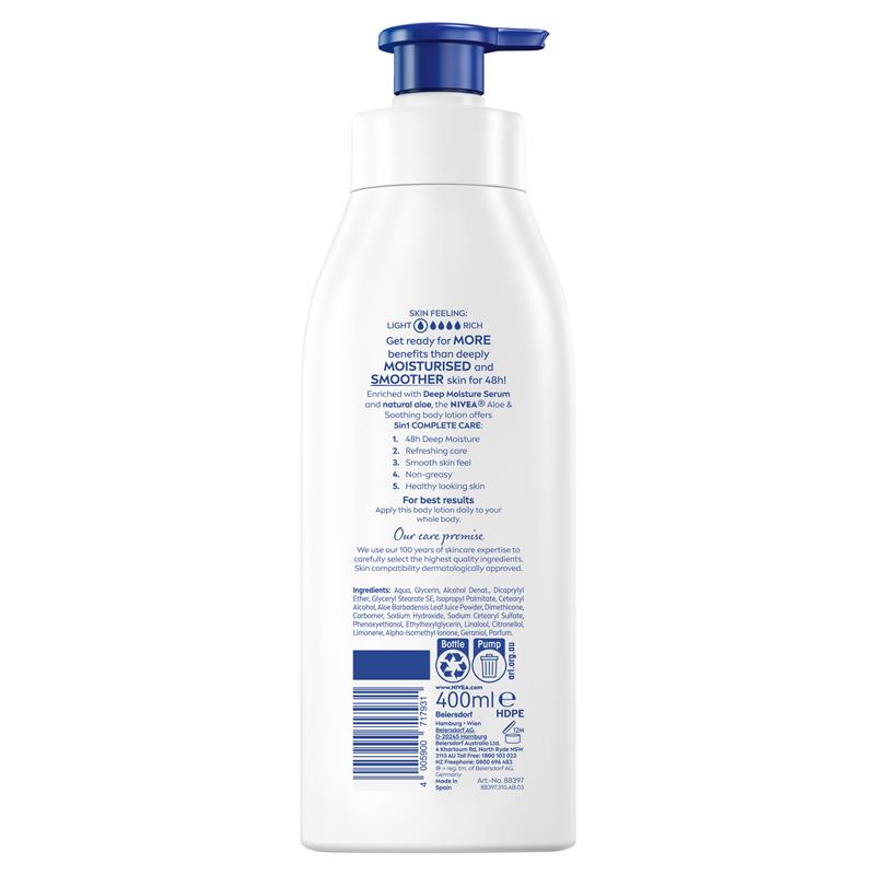 NIVEA Aloe Vera Body Lotion Moisturiser 48H 400ml