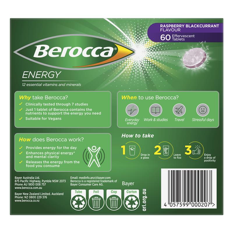 Berocca Performance Raspberry and Blackcurrant 60 Effervescent Tablets Exclusive Size