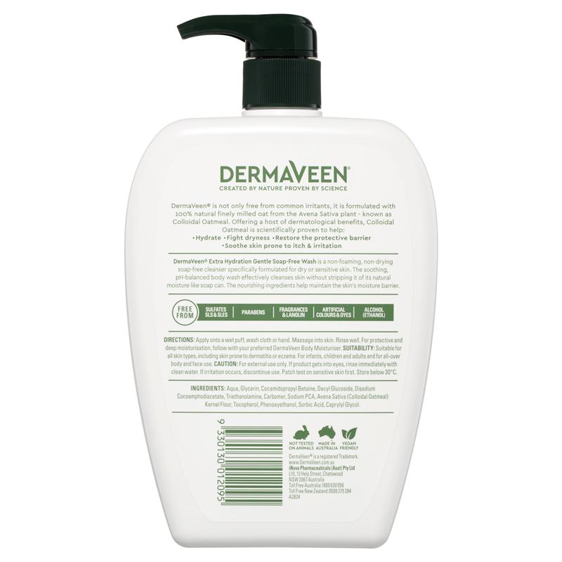 Sữa rửa mặt không chứa xà phòng DermaVeen Extra Hydration Gentle Soap-Free Wash dành cho da cực khô, ngứa và nhạy cảm 1L