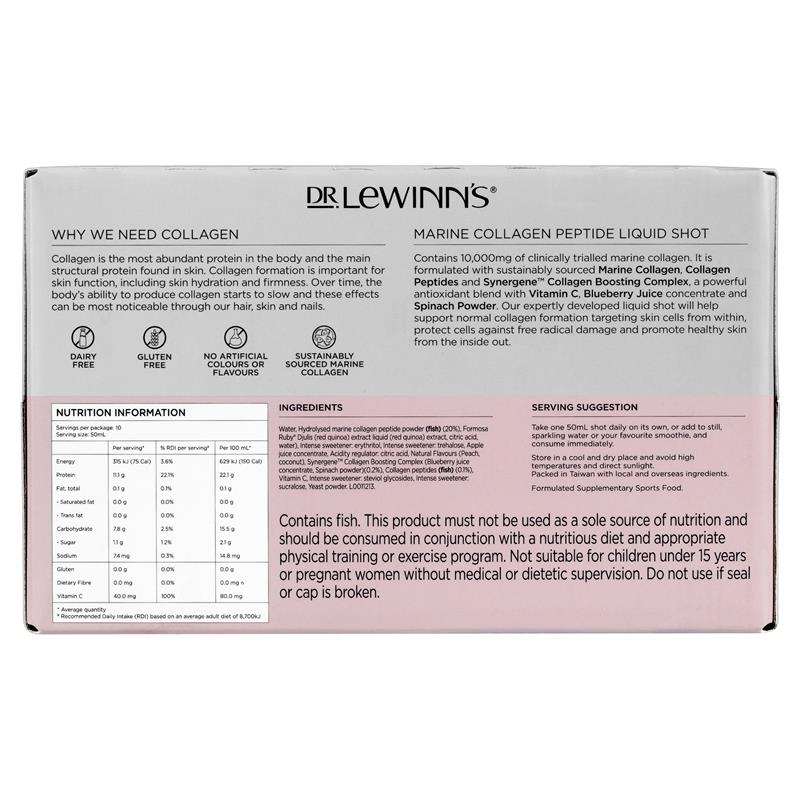Dr Lewinns Collagen Inner Beauty Liquid Shot Peach 10 x 50ml