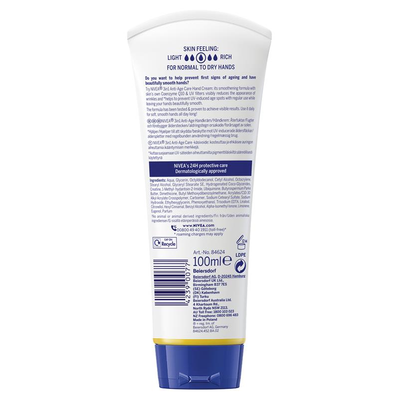 NIVEA Q10 3-in-1 Anti-age Hand Cream with UV Filters 100ml