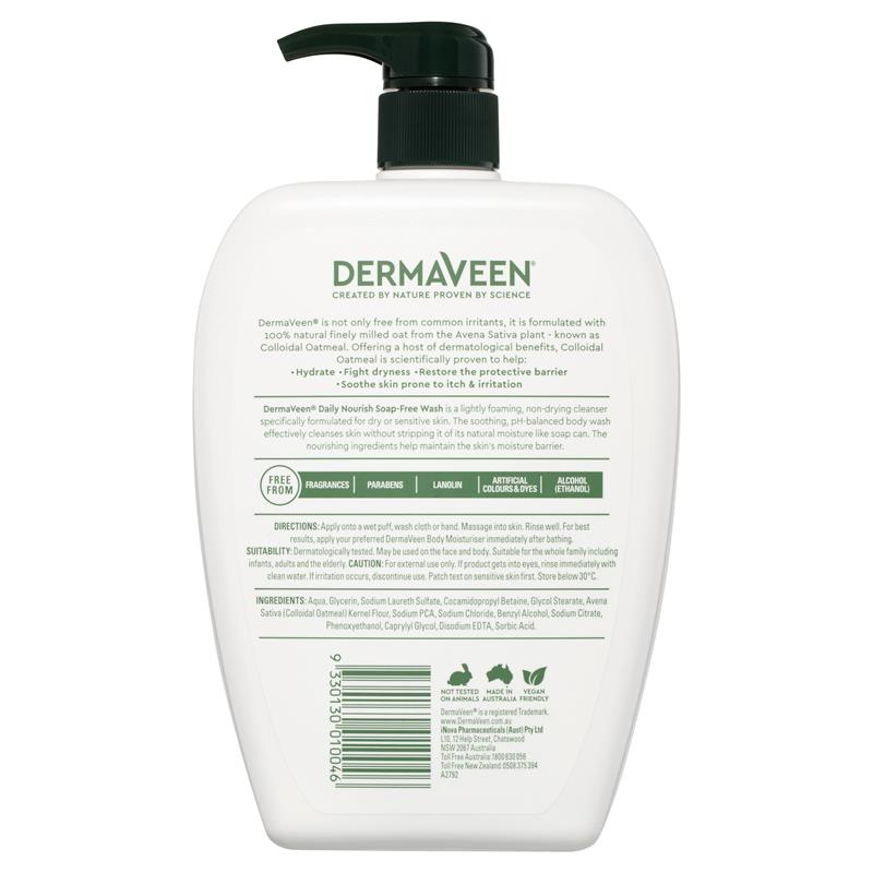 Sữa rửa mặt không xà phòng DermaVeen Daily Nourish dành cho da khô và nhạy cảm 1L