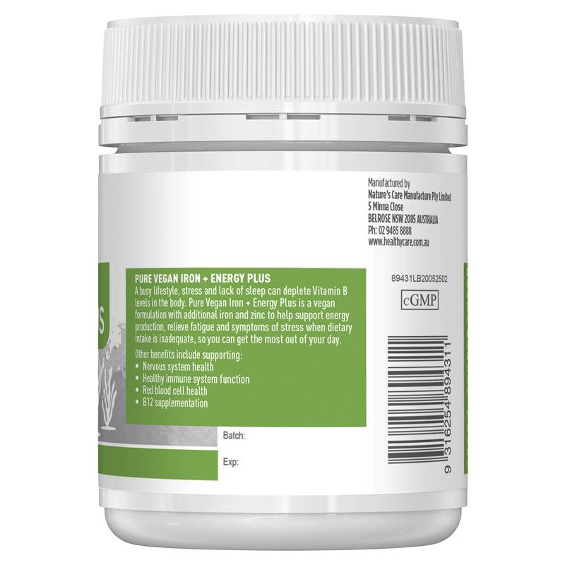 Viên uống Healthy Care Pure Vegan Iron + Energy Plus 60 viên