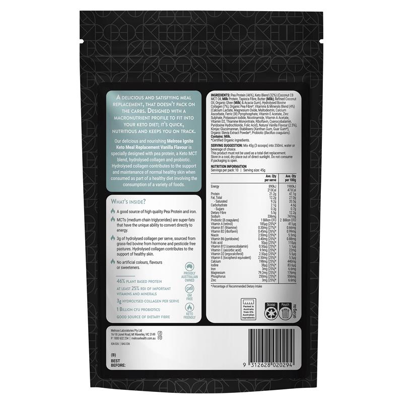 Melrose Ignite Keto Meal Replacement With MCT Vanilla Flavour 450g