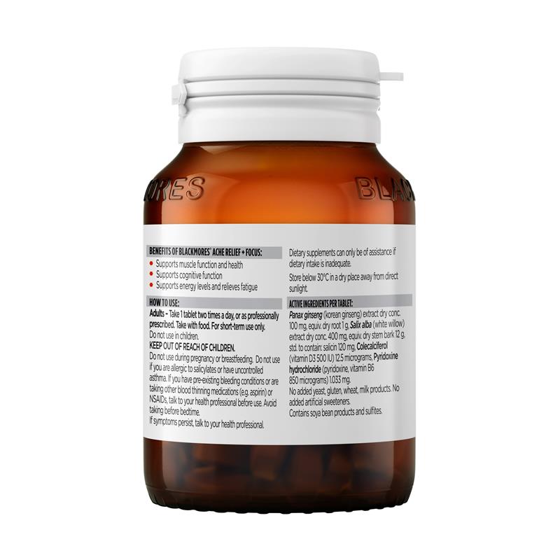 Viên uống giảm đau Blackmores Ache Relief + Focus 60 viên