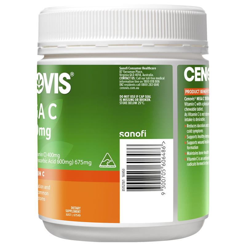 Cenovis Mega 维生素C(用于免疫支持)1000毫克 200片橙味咀嚼片