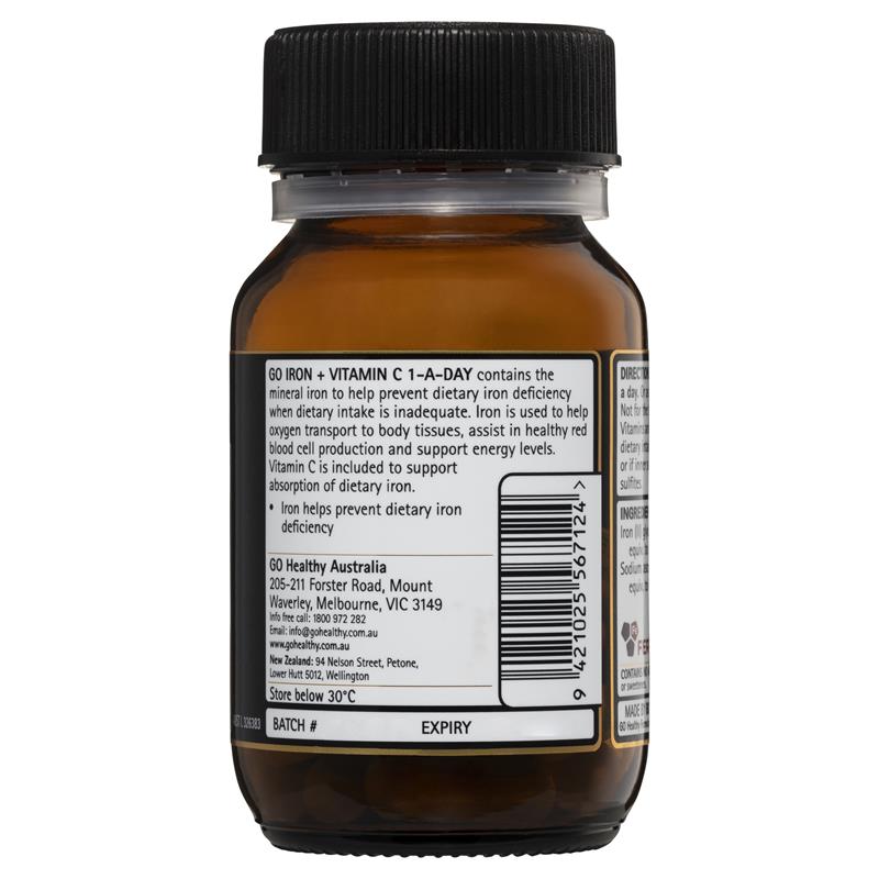 GO Healthy Iron + Vit C 500mg 30 Vege Capsules