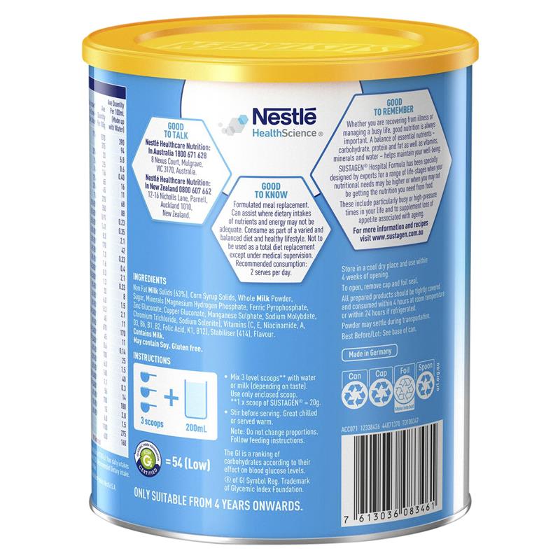 Thực phẩm bổ sung dinh dưỡng Sustagen Hospital Formula hương vani 840g