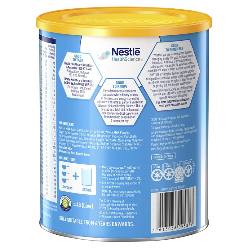 Thực phẩm bổ sung dinh dưỡng Sustagen Hospital Formula hương cà phê 840g