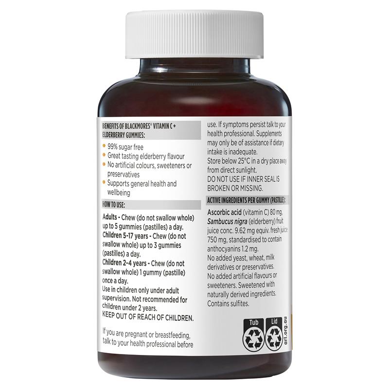 Kẹo dẻo Blackmores Vitamin C + Elderberry Immune Support 120 viên