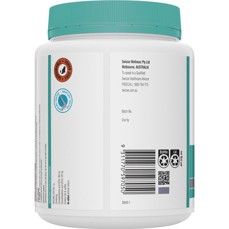 Swisse Ultiboost Odourless Wild Fish Oil 1000mg 500 Capsules Exclusive Size